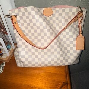 LV Inspired Checkered Beige Tote Bag